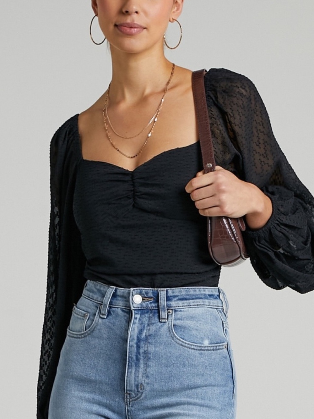 Showpo Black Sweetheart Puff-Sleeve Bodysuit